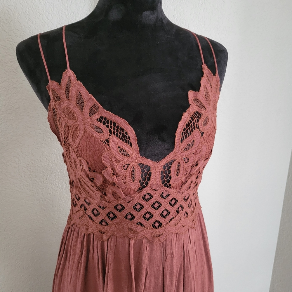 FP Free People One Adella Mocha Brown Maxi Slip Tiered Hem Dress L M - Picture 4 of 12